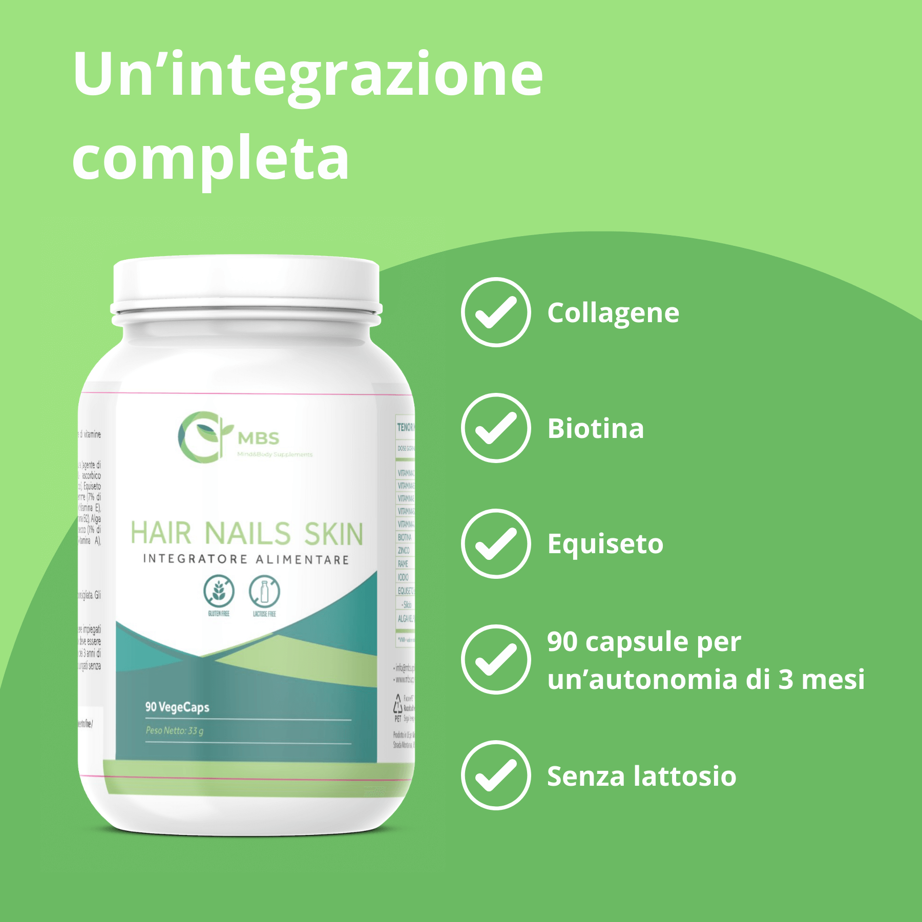 Vitamine per capelli con Biotina, collagene e acido ialuronico