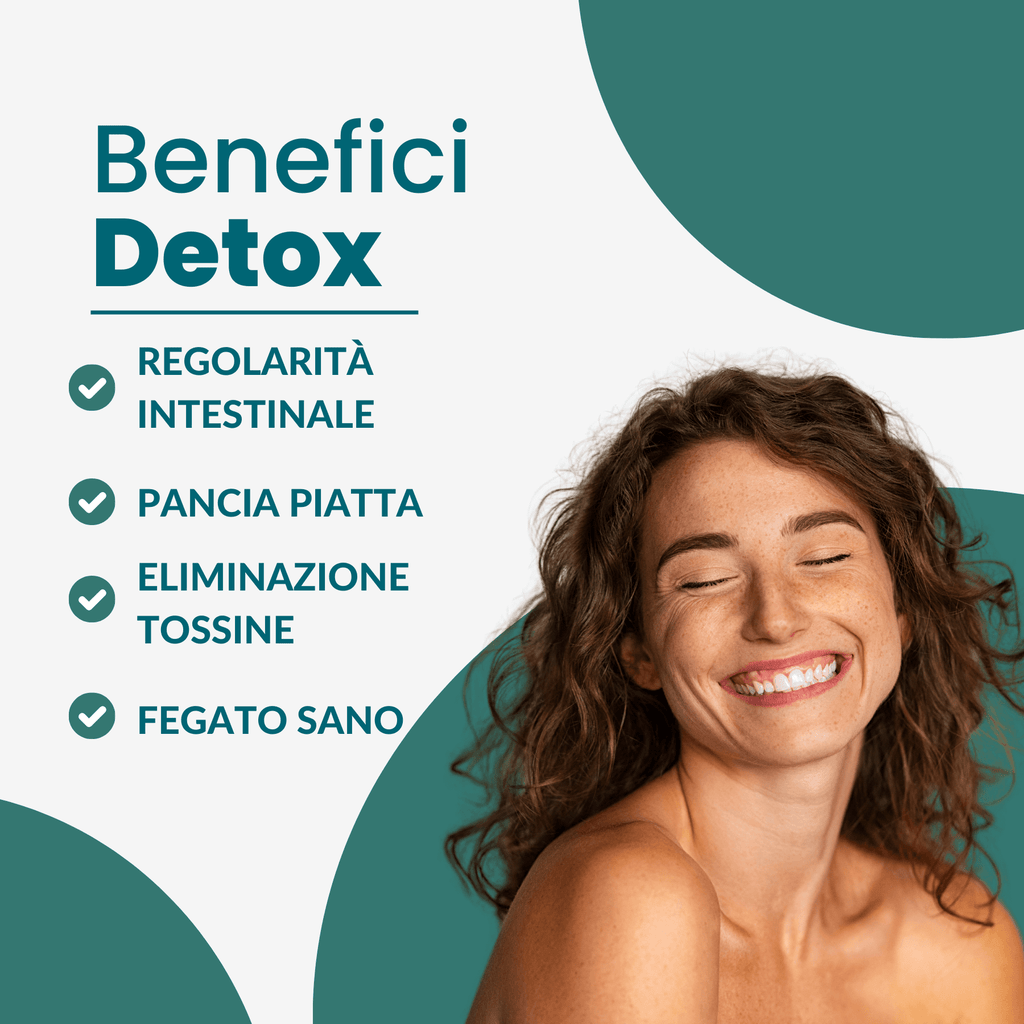 benefici integratore detox MBS - donna che sorride - regolarità intestinale, pancia piatta, eliminazione tossine, fegato sano